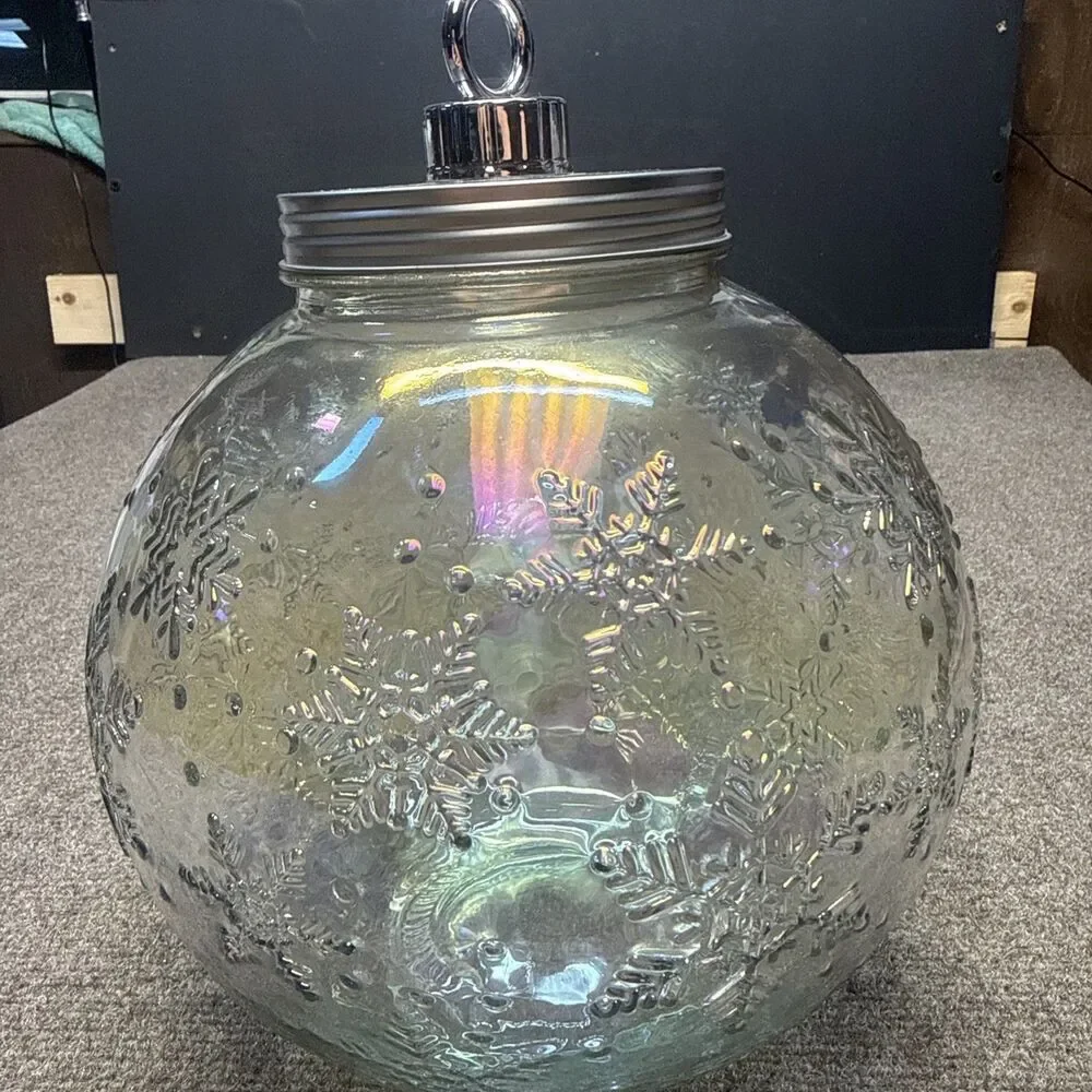 1.5 Gallon Drink Dispenser Shaped Like Christmas Bulb Glass Snowflakes Embossed
